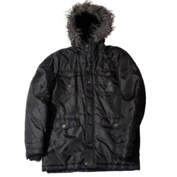 LRG Boy’s Graphic Black Parka with Faux Fur Hood - Picture 1 of 16